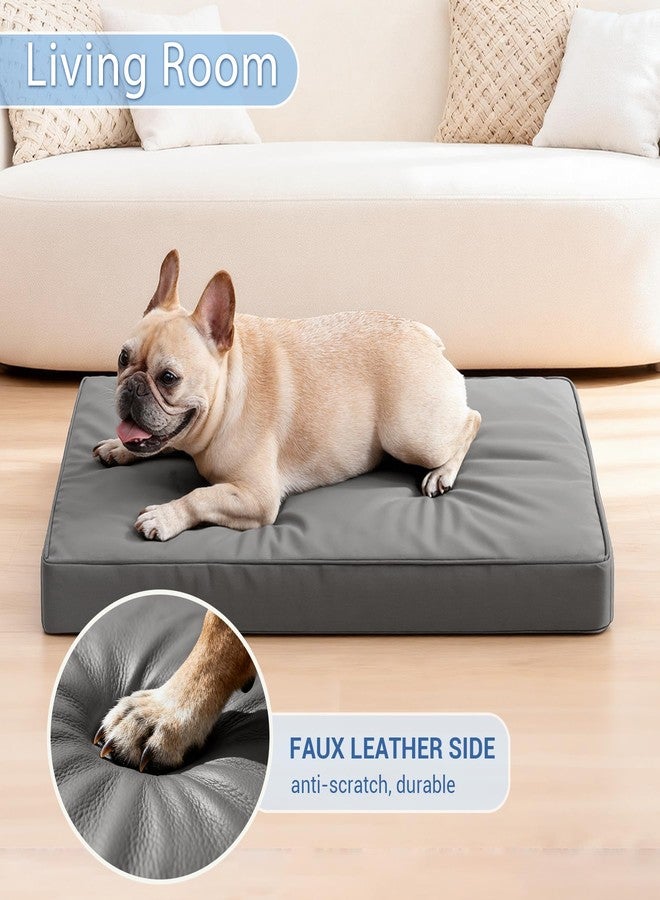 Vonabem Small Dog Bed Waterproof Crate Pad 24 inch Washable with Removable Cover Reversible, Puppy Cat Beds Orthopedic, Outdoor Durable Leather Anti-Slip Kennel Pads 23"x17" Grey - Image 3